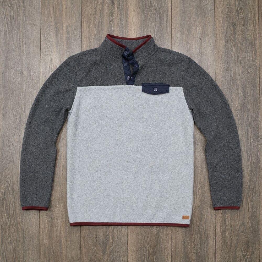 7 For All Mankind Men's XL Gray Colorblock Snap Neck Fleece Pullover Pocket